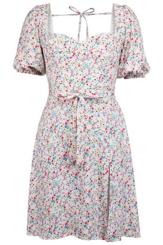 Gladiolus Ditsy Viscose Corset Dress With Puff Sleeves
