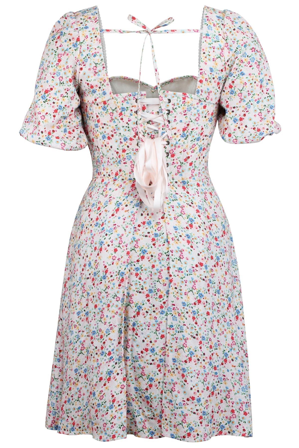 Gladiolus Ditsy Viscose Corset Dress With Puff Sleeves