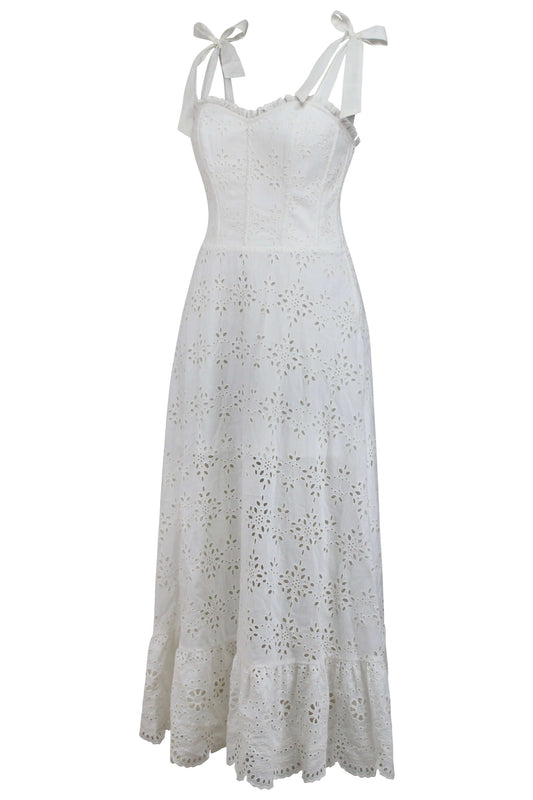 Camelia White Broderie Anglaise Cotton Corset Maxi Dress
