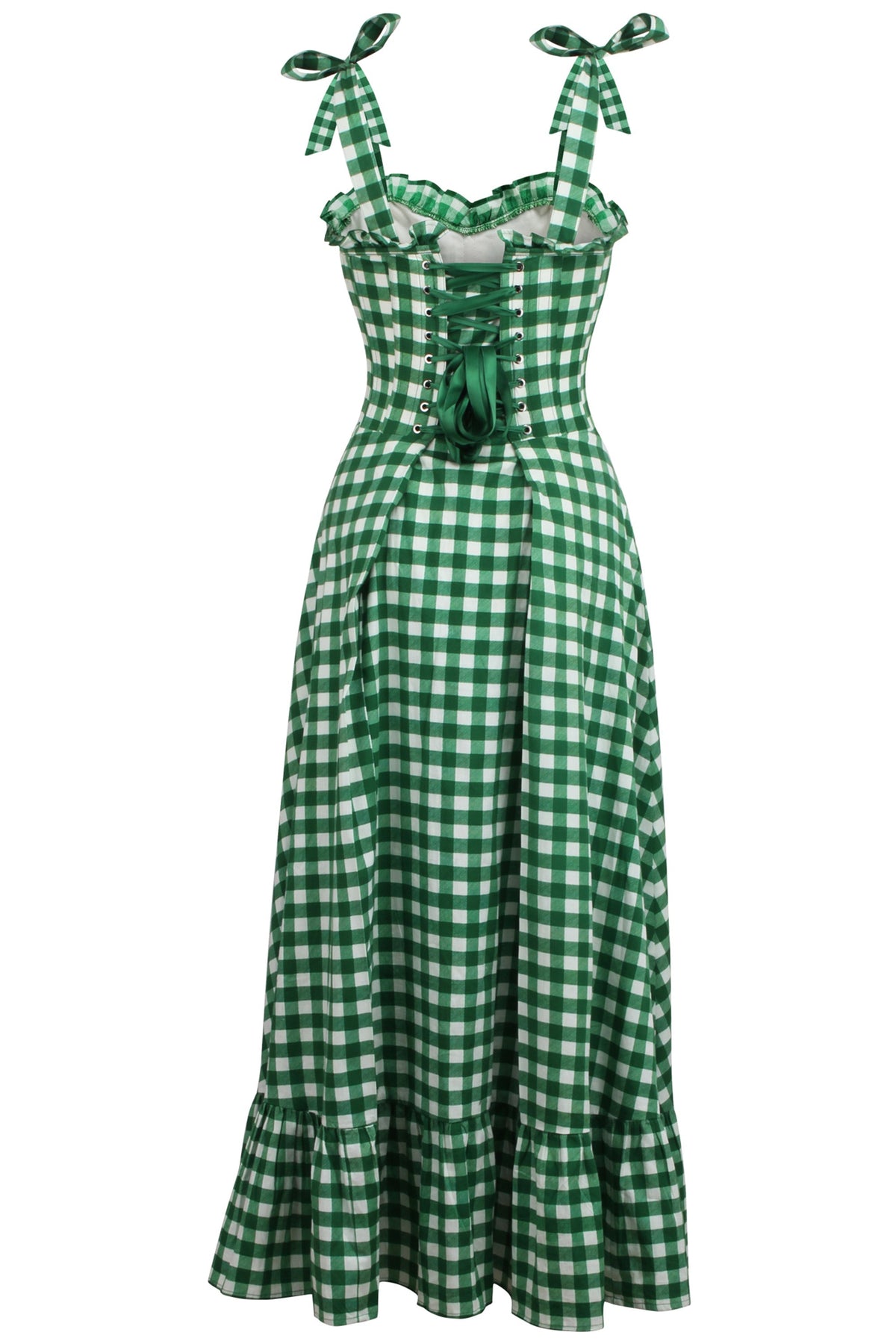 Camelia Gingham Green Cotton Corset Maxi Dress