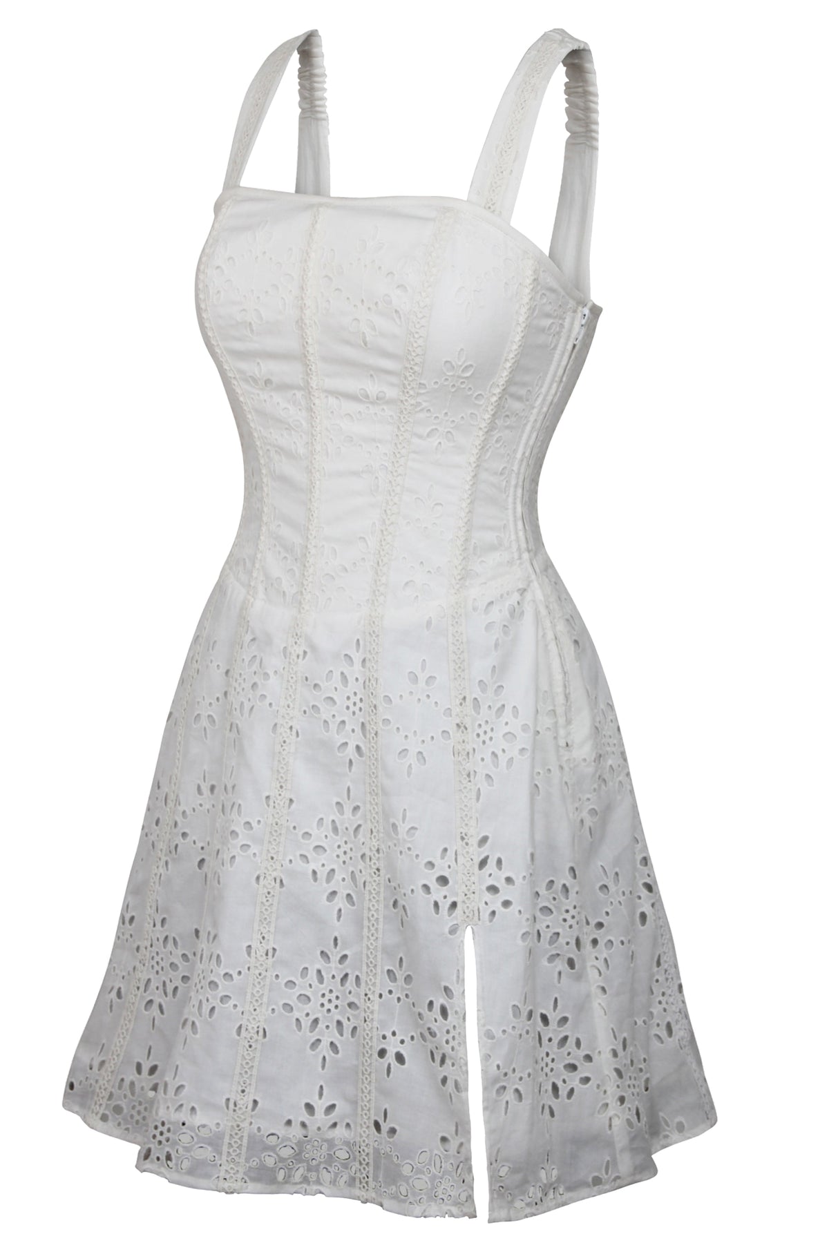 Veronica White Broderie Anglaise Cotton Corset Dress With Straps
