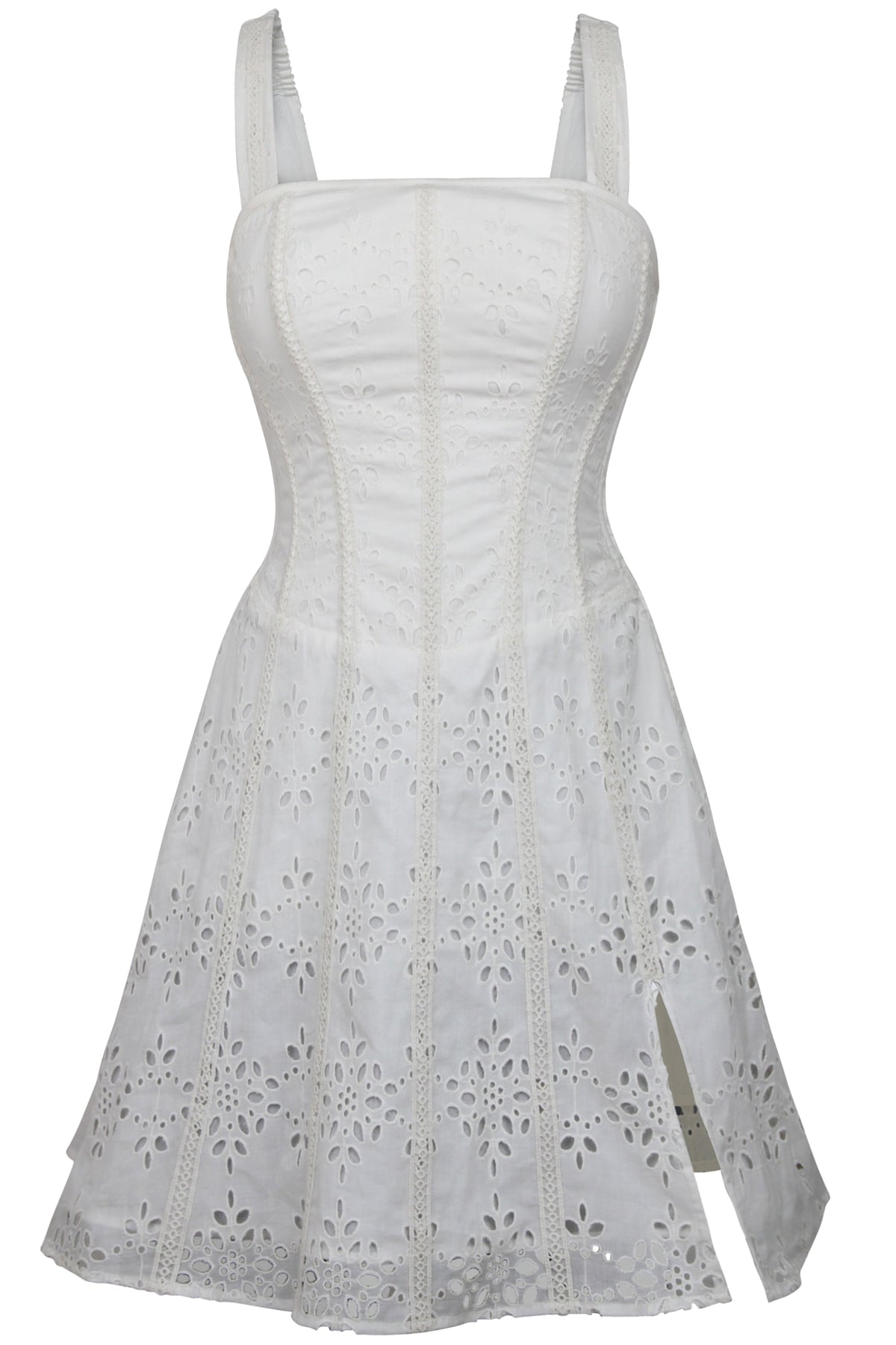 Veronica White Broderie Anglaise Cotton Corset Dress With Straps