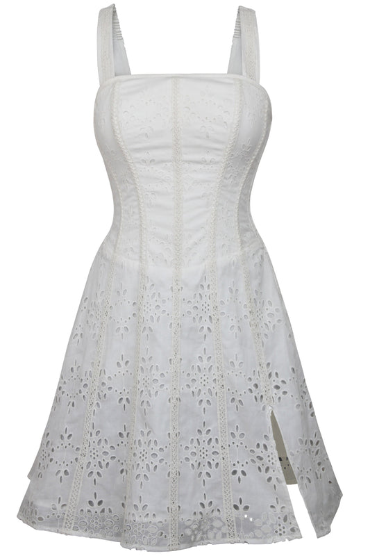 Veronica White Broderie Anglaise Cotton Corset Dress With Straps