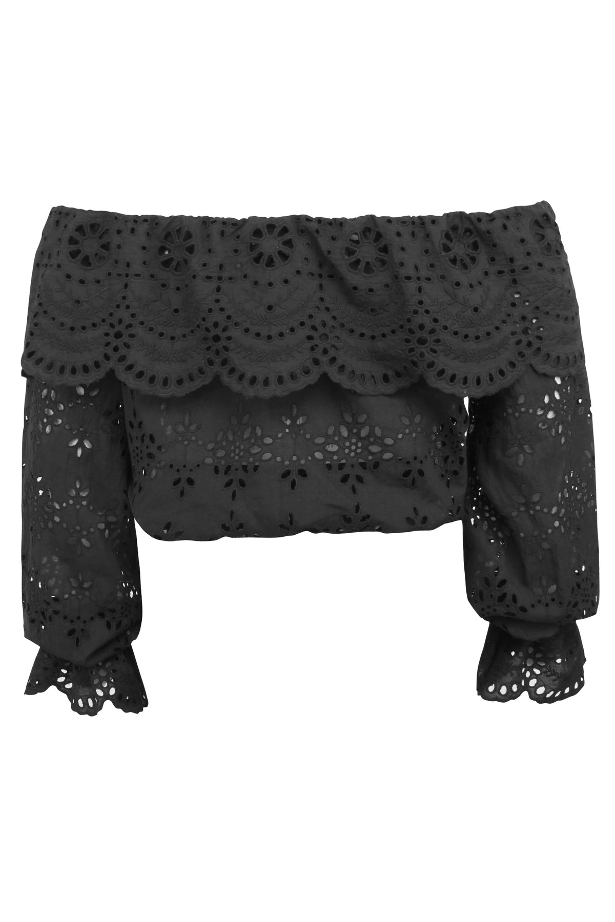 Rosalie Black Cotton Cropped Bardot Neckline Top