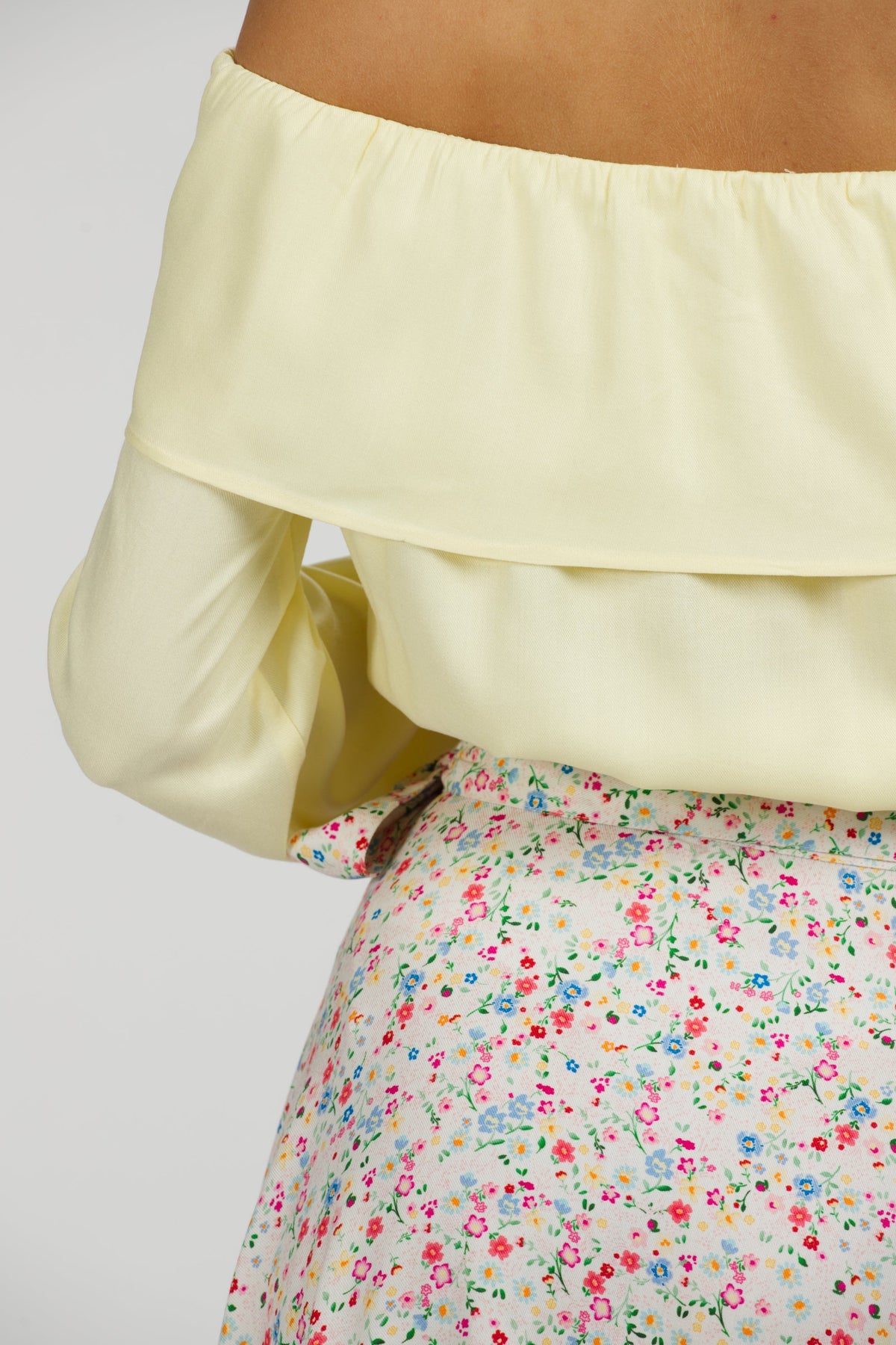 Rosalie Lemon Sorbet Viscose Cropped Bardot Neckline Top