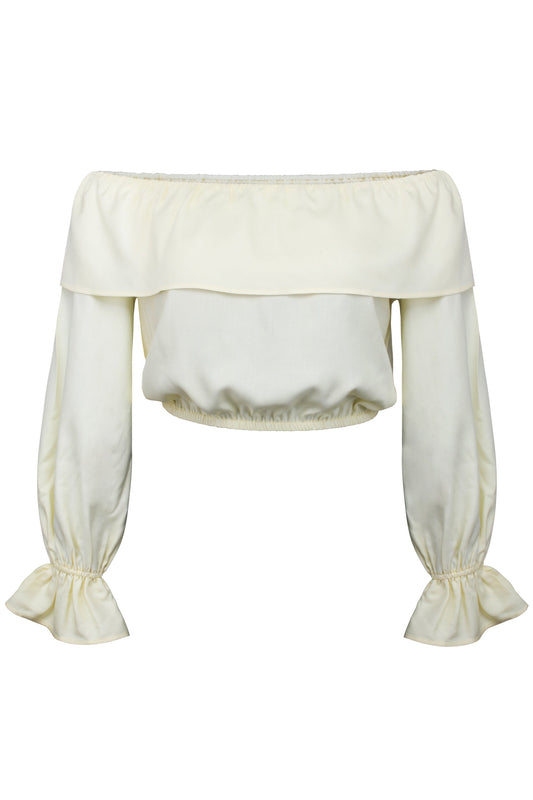 Rosalie Lemon Sorbet Viscose Cropped Bardot Neckline Top