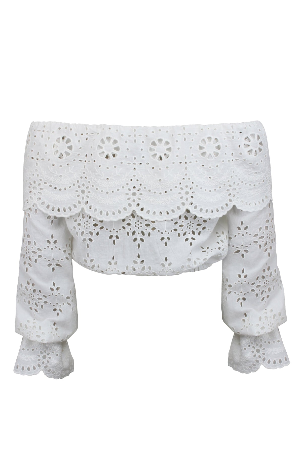 Rosalie White Broderie Anglaise Cotton Cropped Bardot Neckline Top
