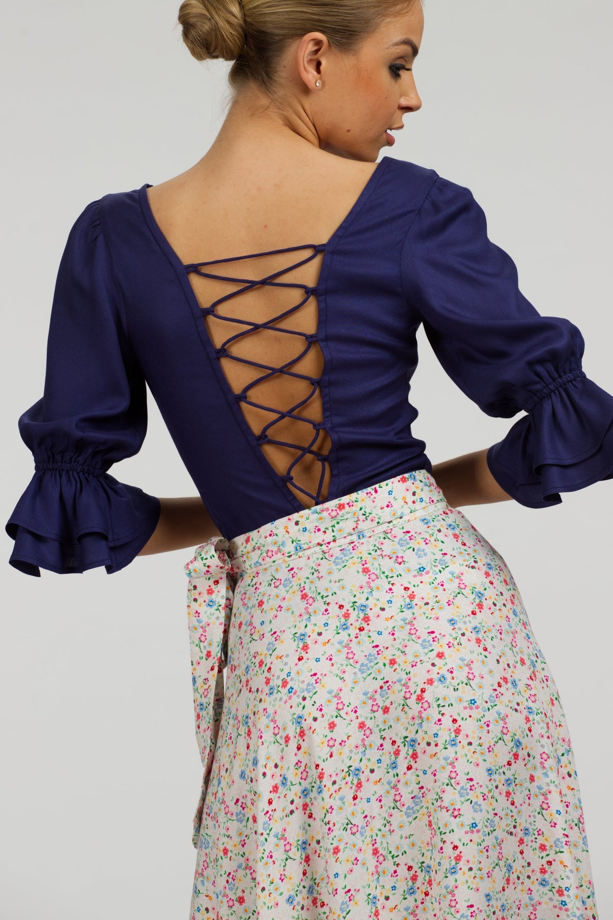 Liana Summer Navy Viscose Corset-Inspired Backless Top