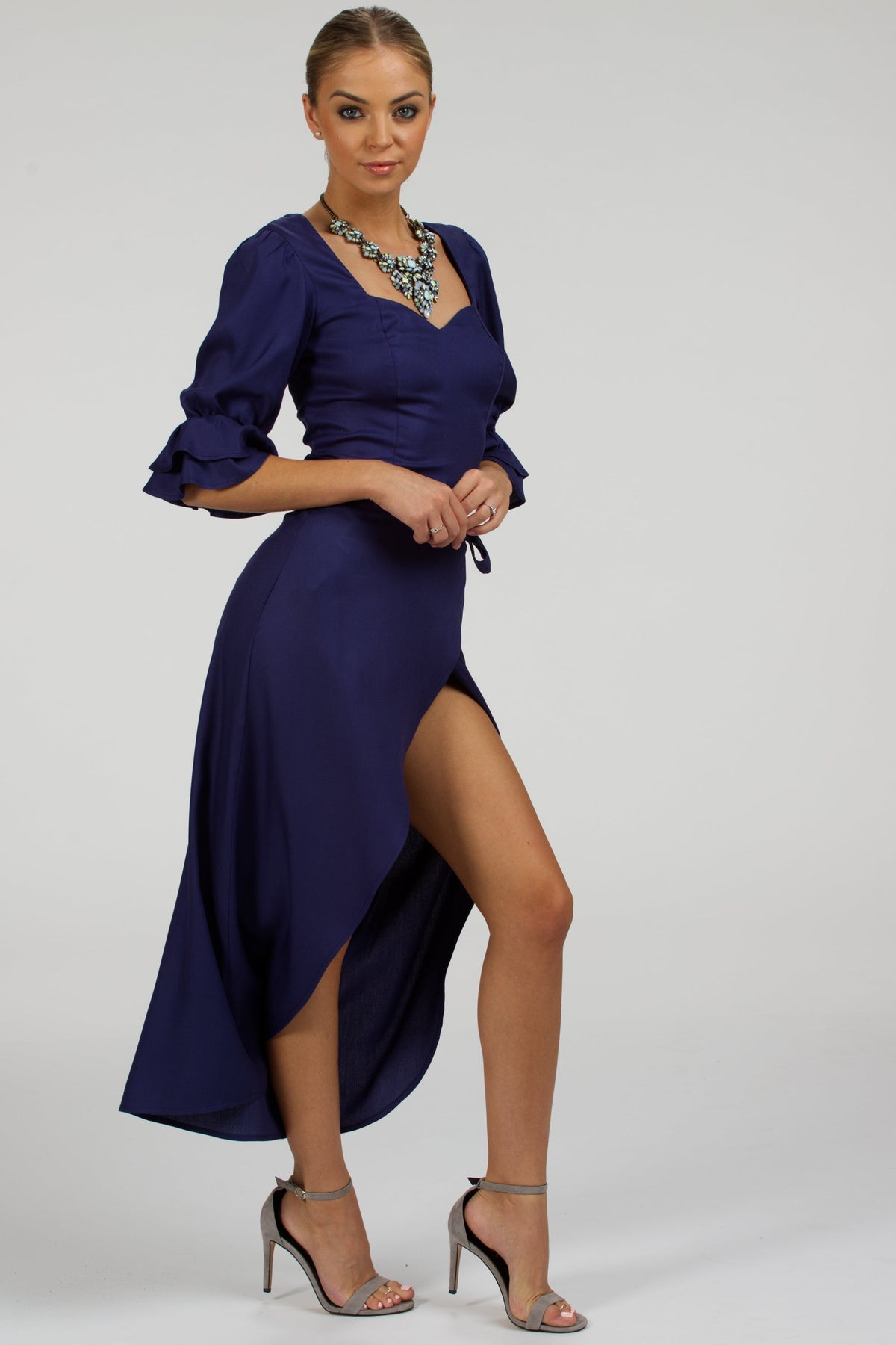 Liana Summer Navy Viscose Corset-Inspired Backless Top
