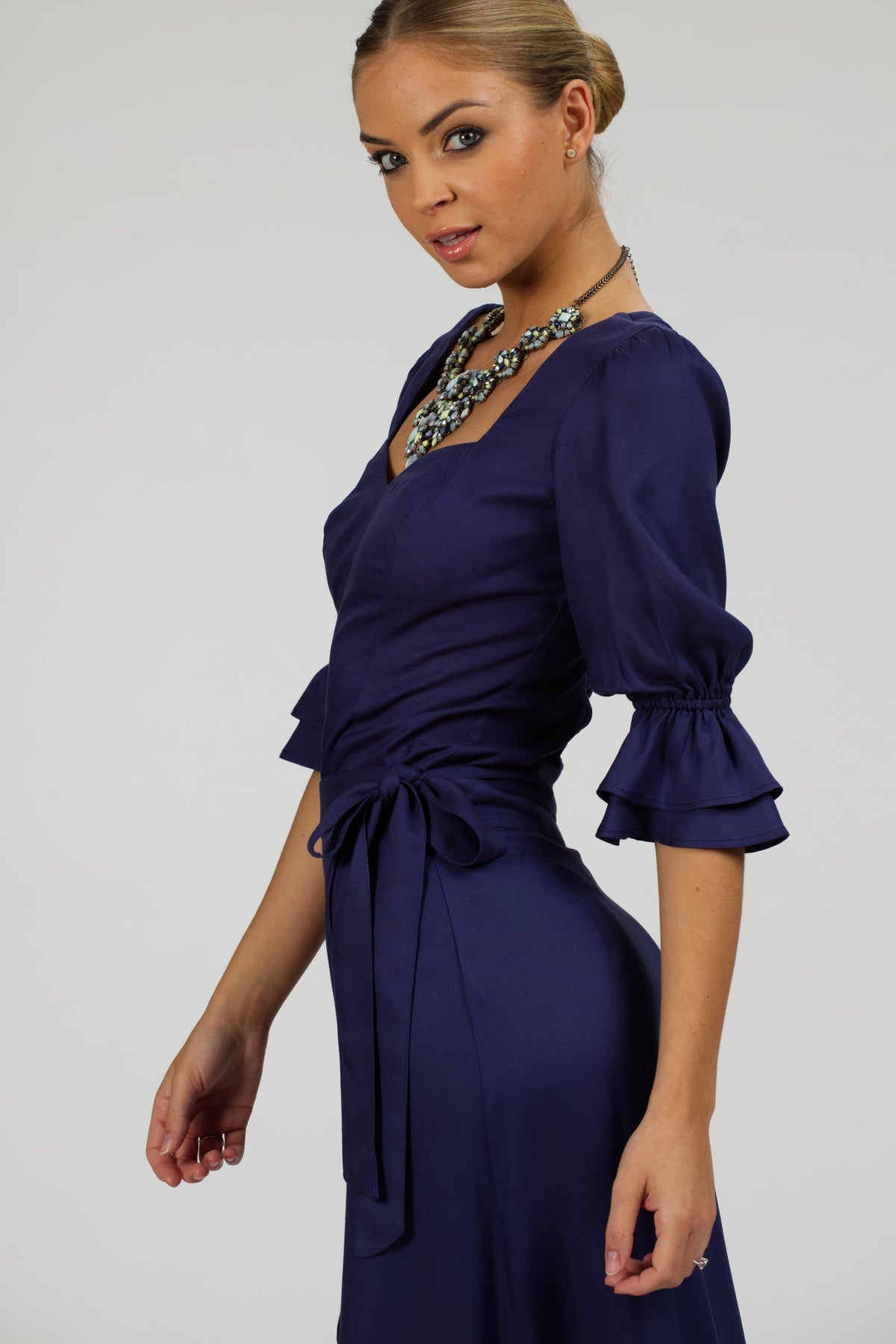 Liana Summer Navy Viscose Corset-Inspired Backless Top