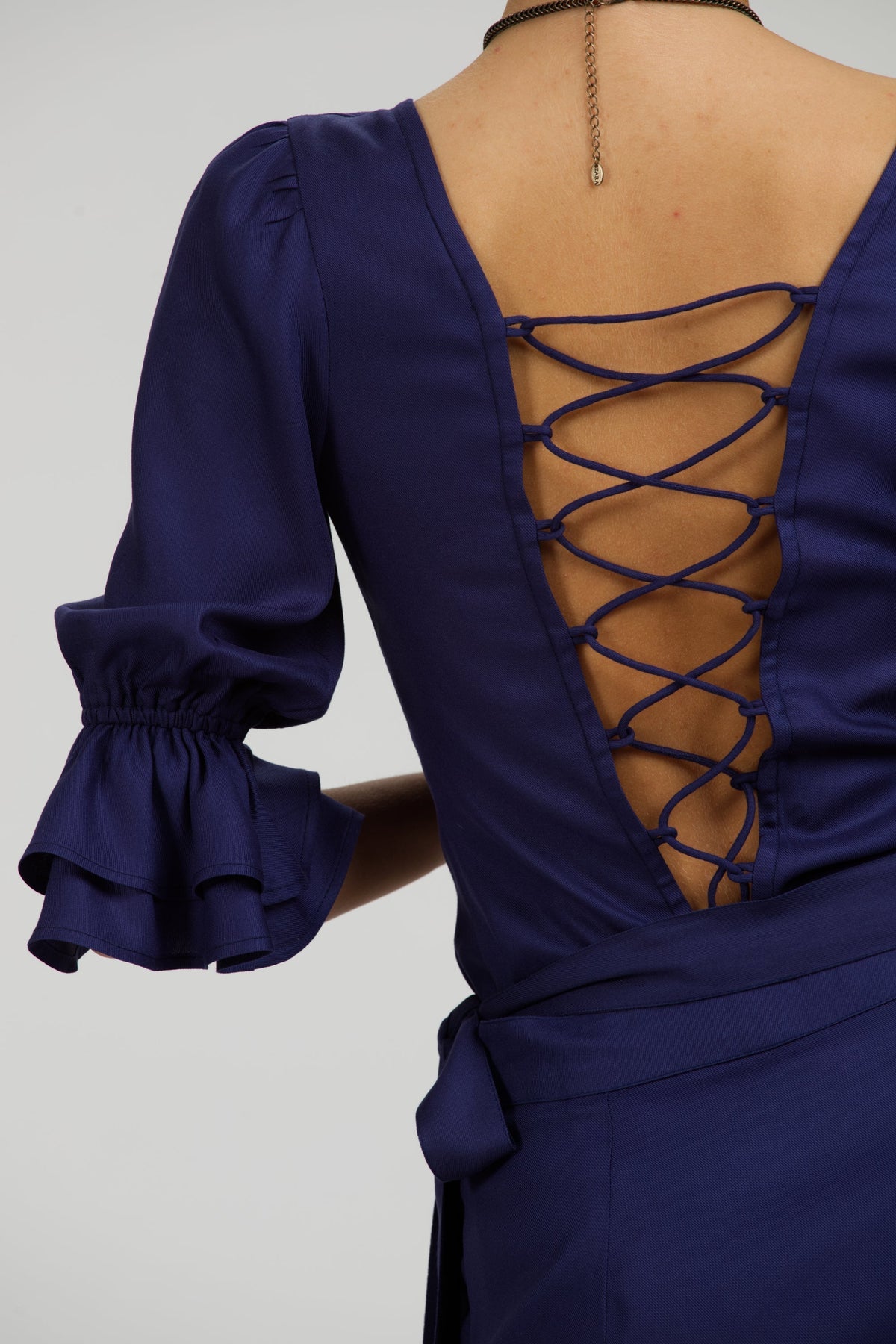 Liana Summer Navy Viscose Corset-Inspired Backless Top