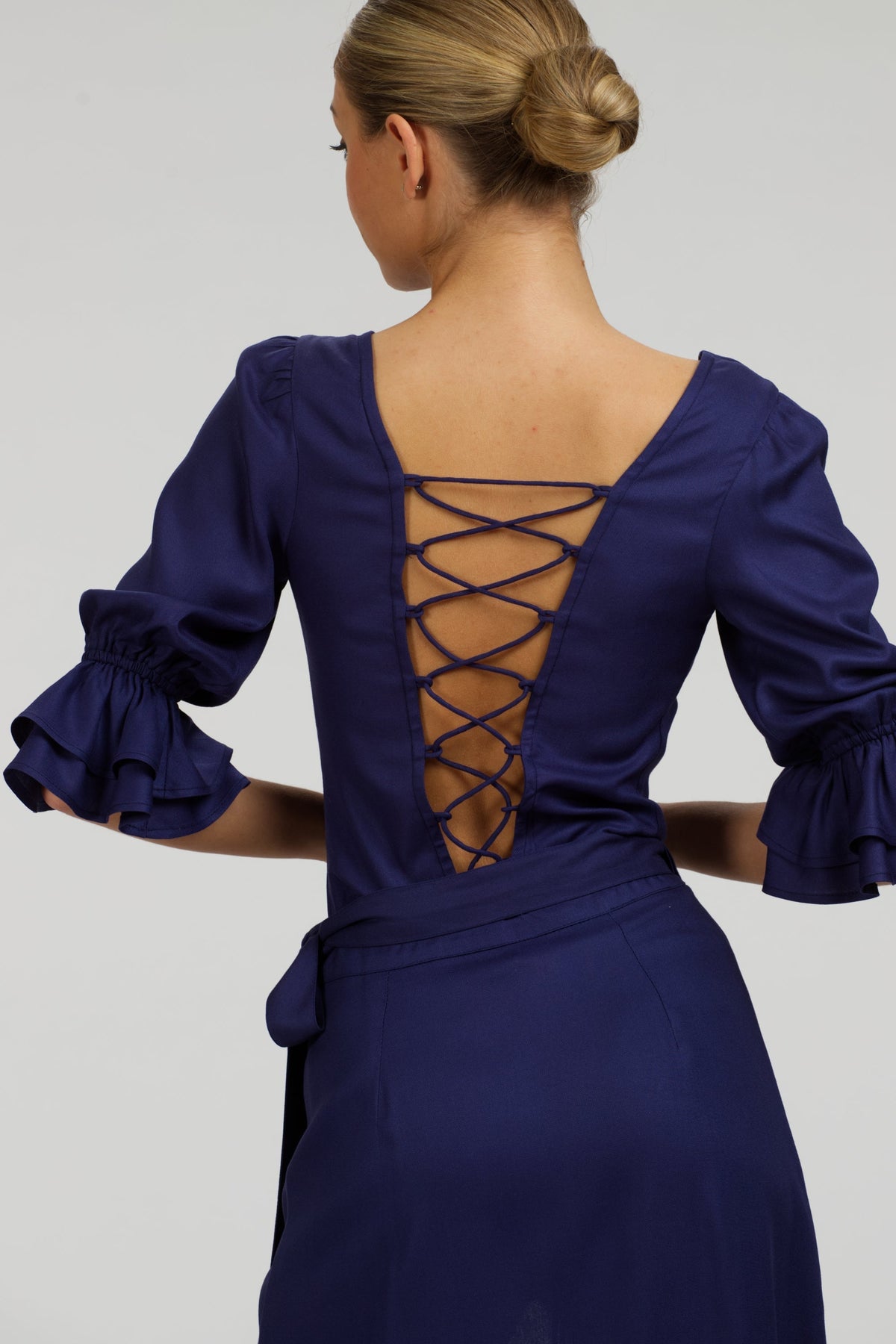 Liana Summer Navy Viscose Corset-Inspired Backless Top