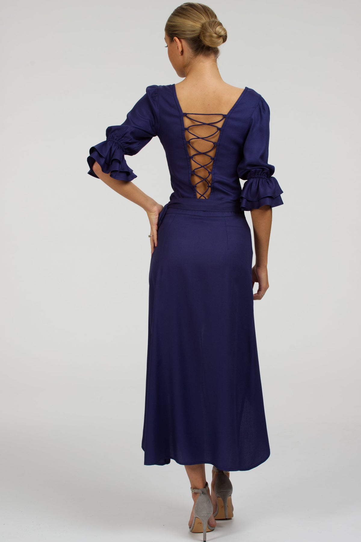 Liana Summer Navy Viscose Corset-Inspired Backless Top