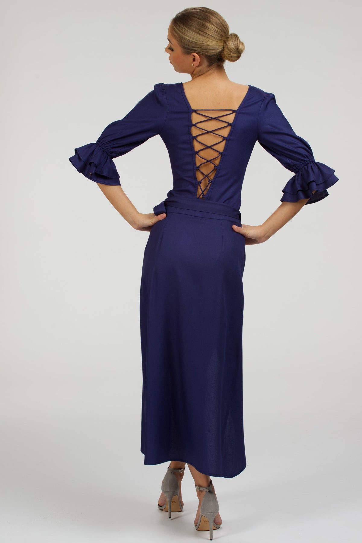 Liana Summer Navy Viscose Corset-Inspired Backless Top