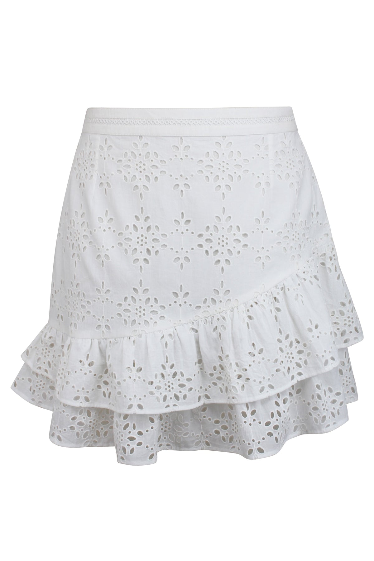 Sammy White Broderie Anglaise Cotton Skirt With Asymmetric Frill