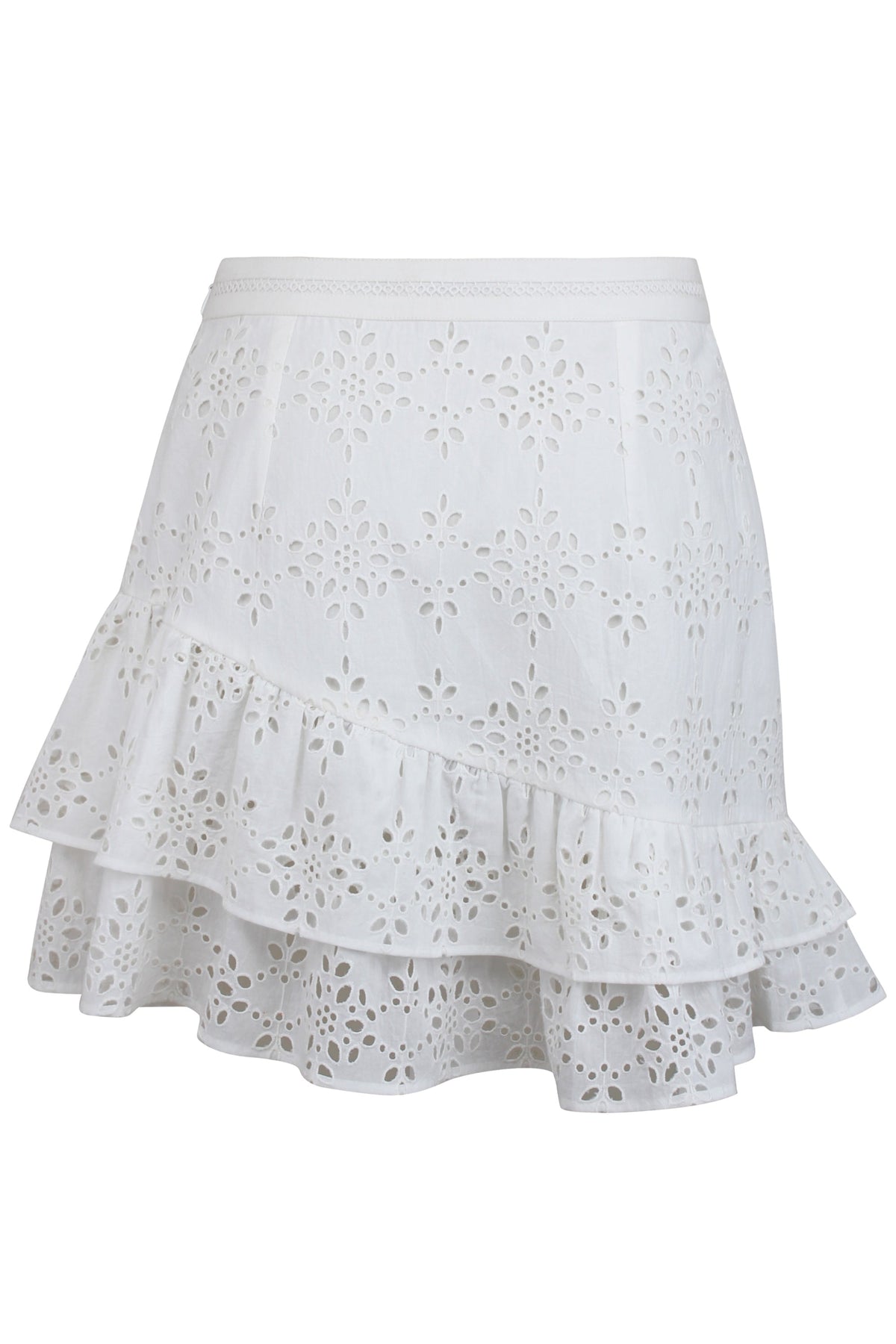 Sammy White Broderie Anglaise Cotton Skirt With Asymmetric Frill