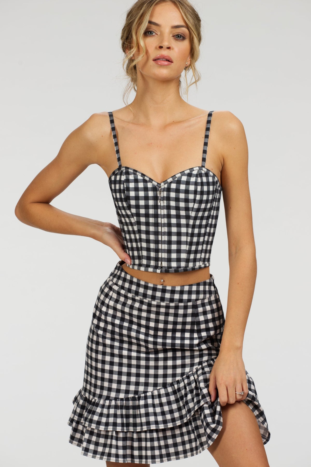 Sammy Black Gingham Cotton Skirt With Asymmetric Frill