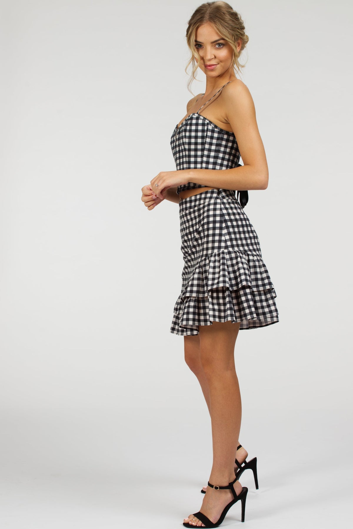 Sammy Black Gingham Cotton Skirt With Asymmetric Frill