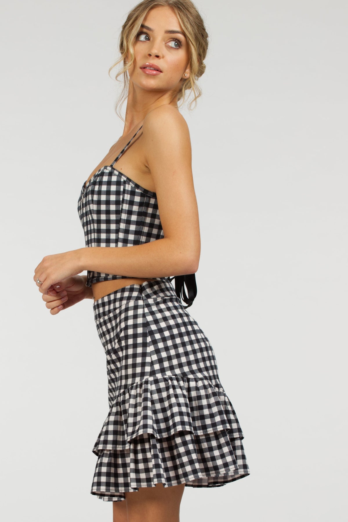 Sammy Black Gingham Cotton Skirt With Asymmetric Frill