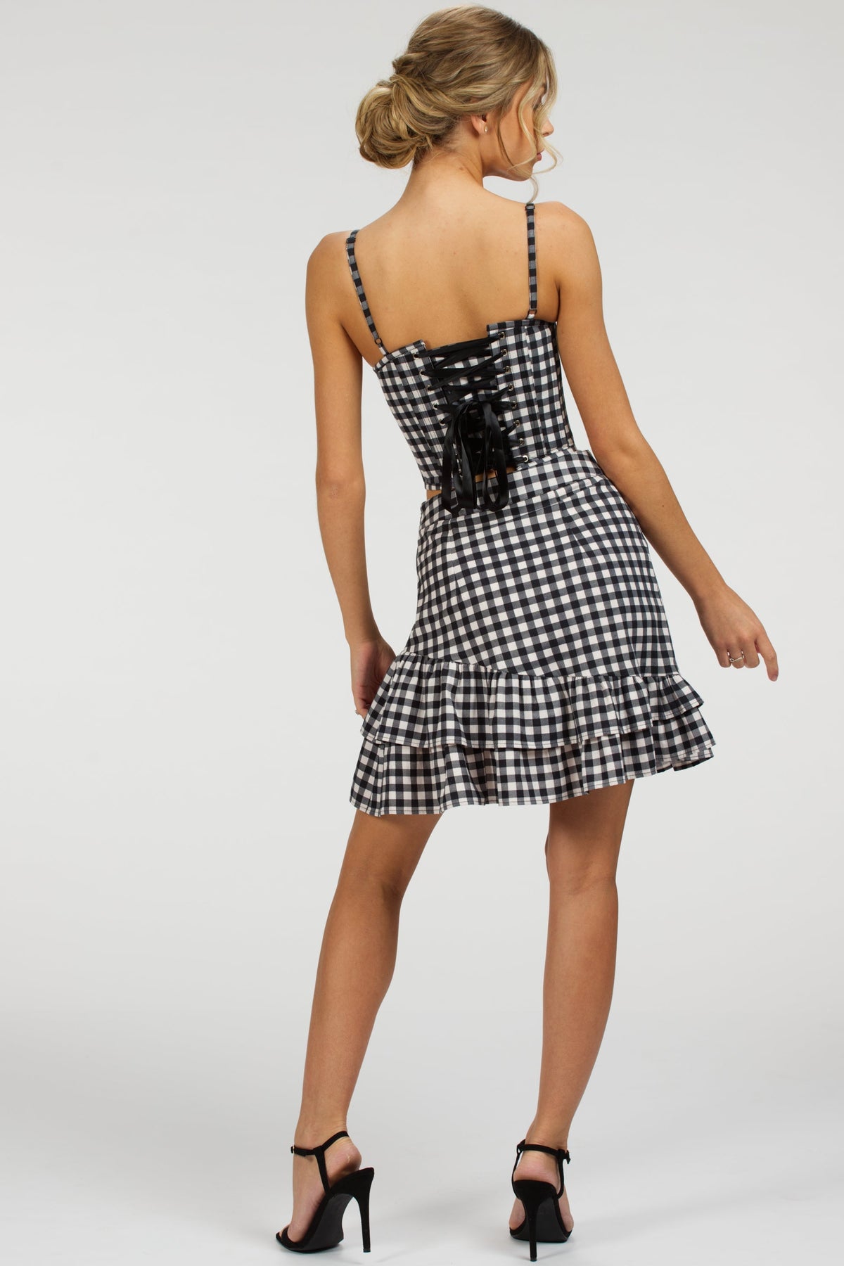 Sammy Black Gingham Cotton Skirt With Asymmetric Frill