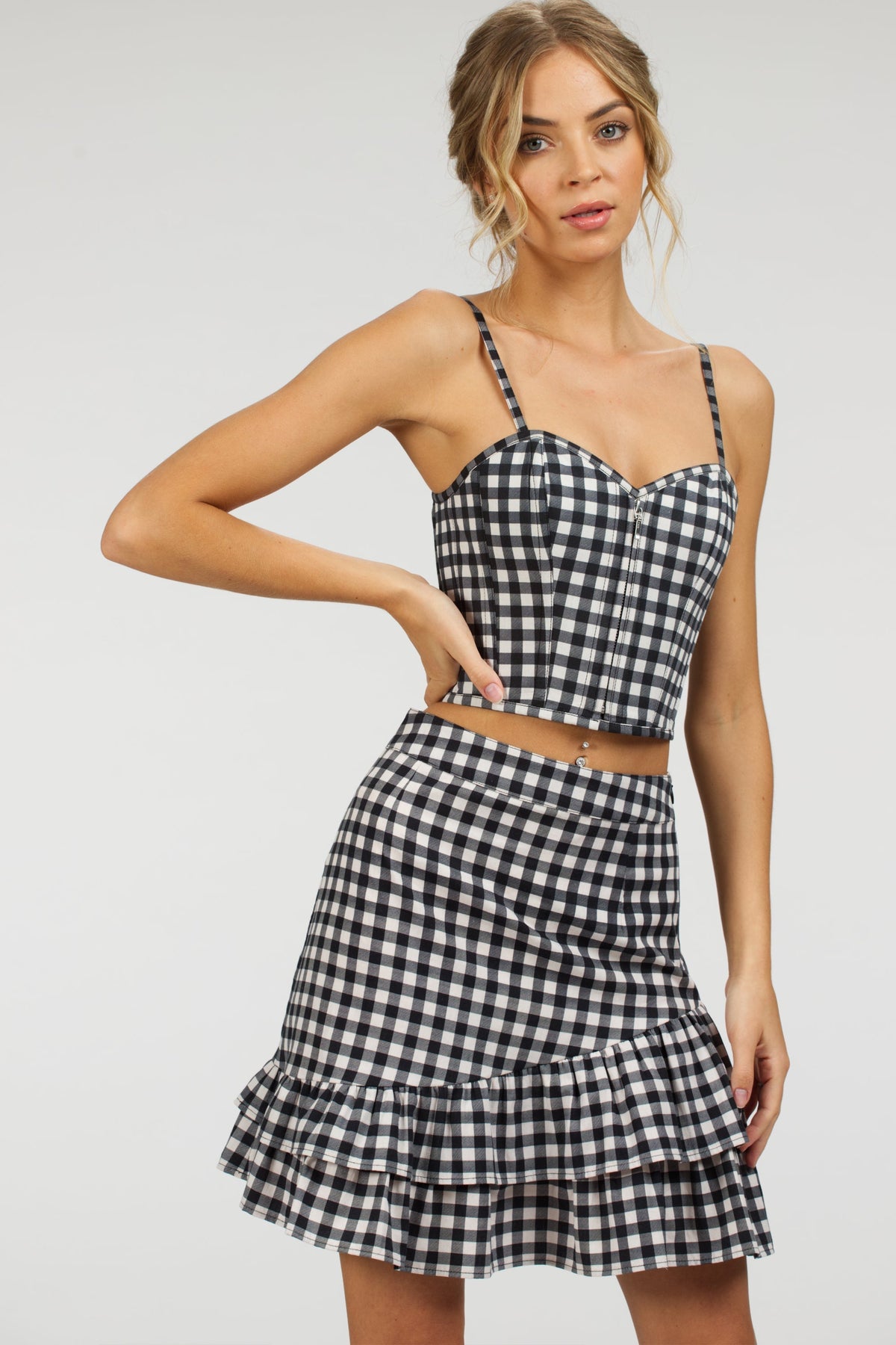 Sammy Black Gingham Cotton Skirt With Asymmetric Frill