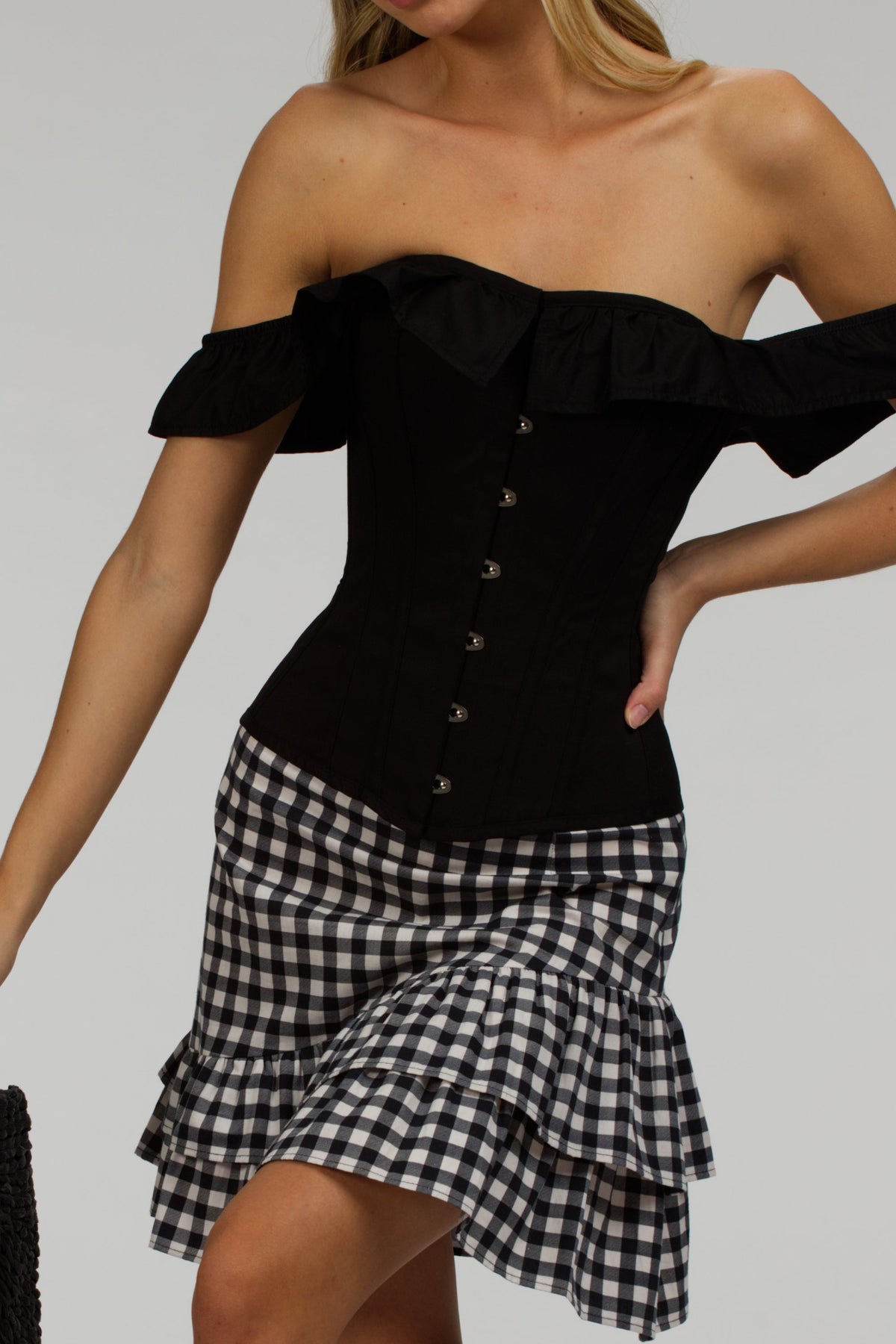 Sammy Black Gingham Cotton Skirt With Asymmetric Frill