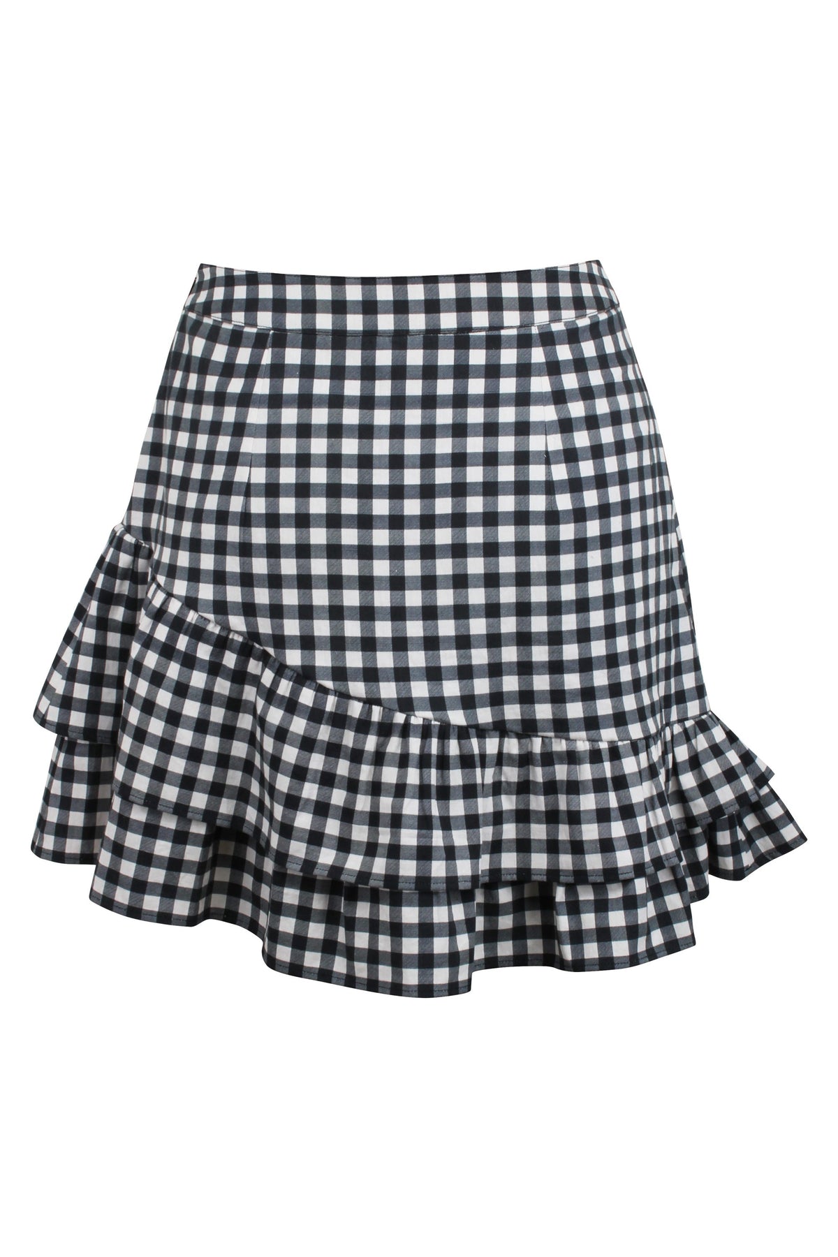 Sammy Black Gingham Cotton Skirt With Asymmetric Frill
