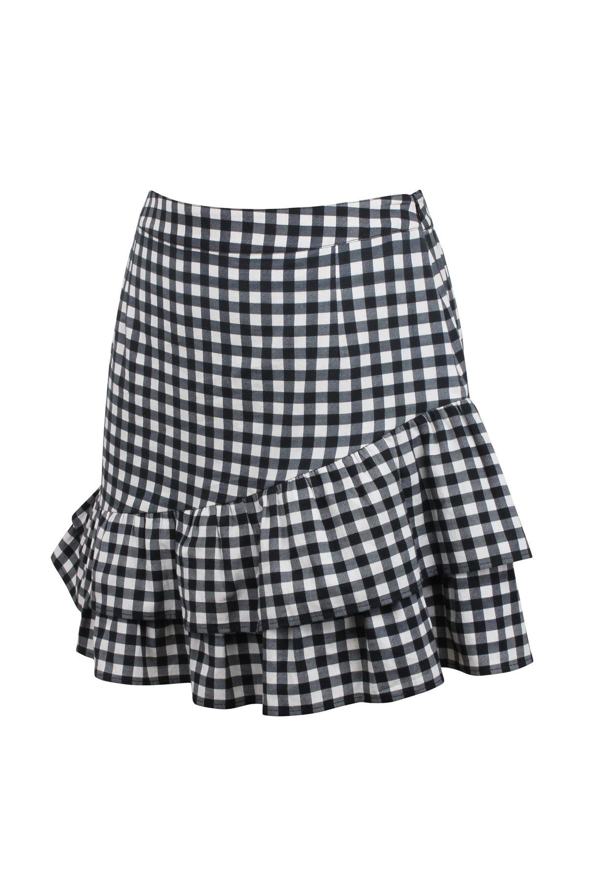 Sammy Black Gingham Cotton Skirt With Asymmetric Frill