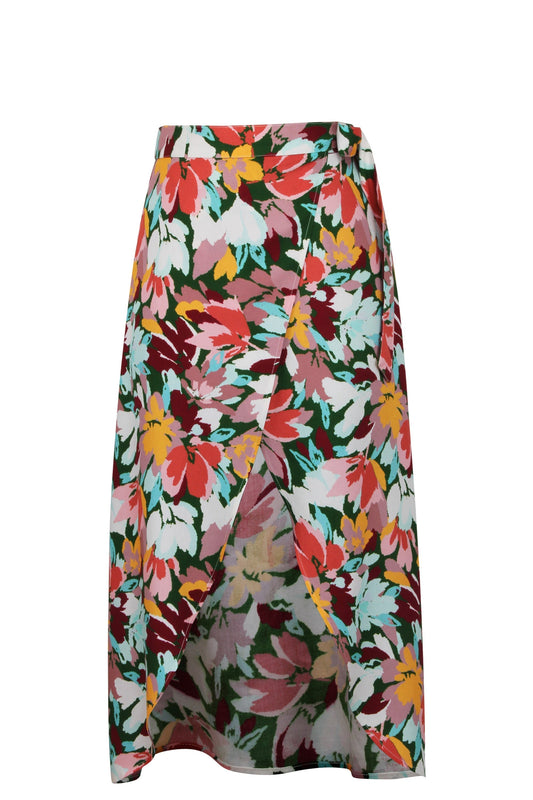Rosa Floral Explosion Viscose Midi Wrap Skirt