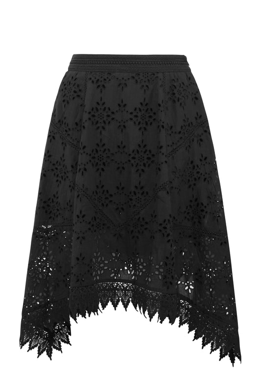 Jasmine Black Broderie Anglaise Cotton Handkerchief Skirt
