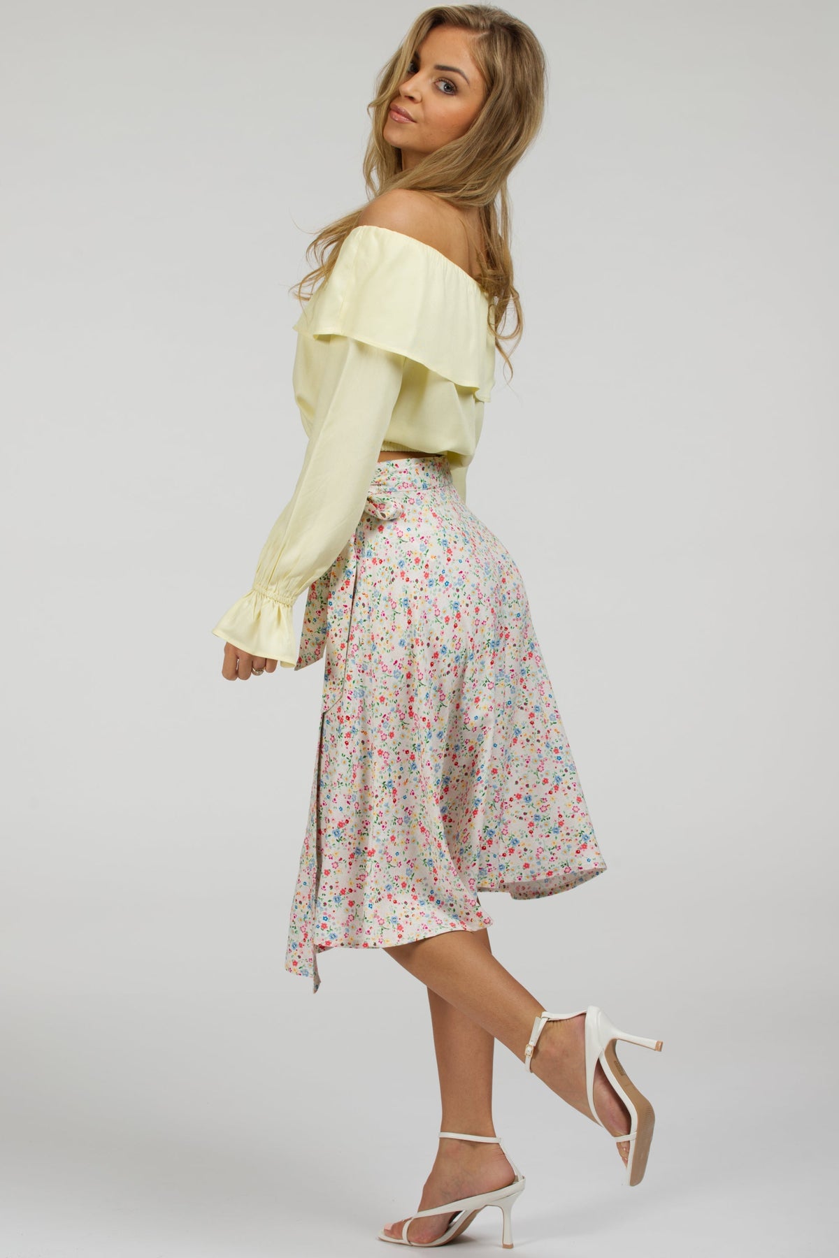 Rosalie Lemon Sorbet Viscose Cropped Bardot Neckline Top