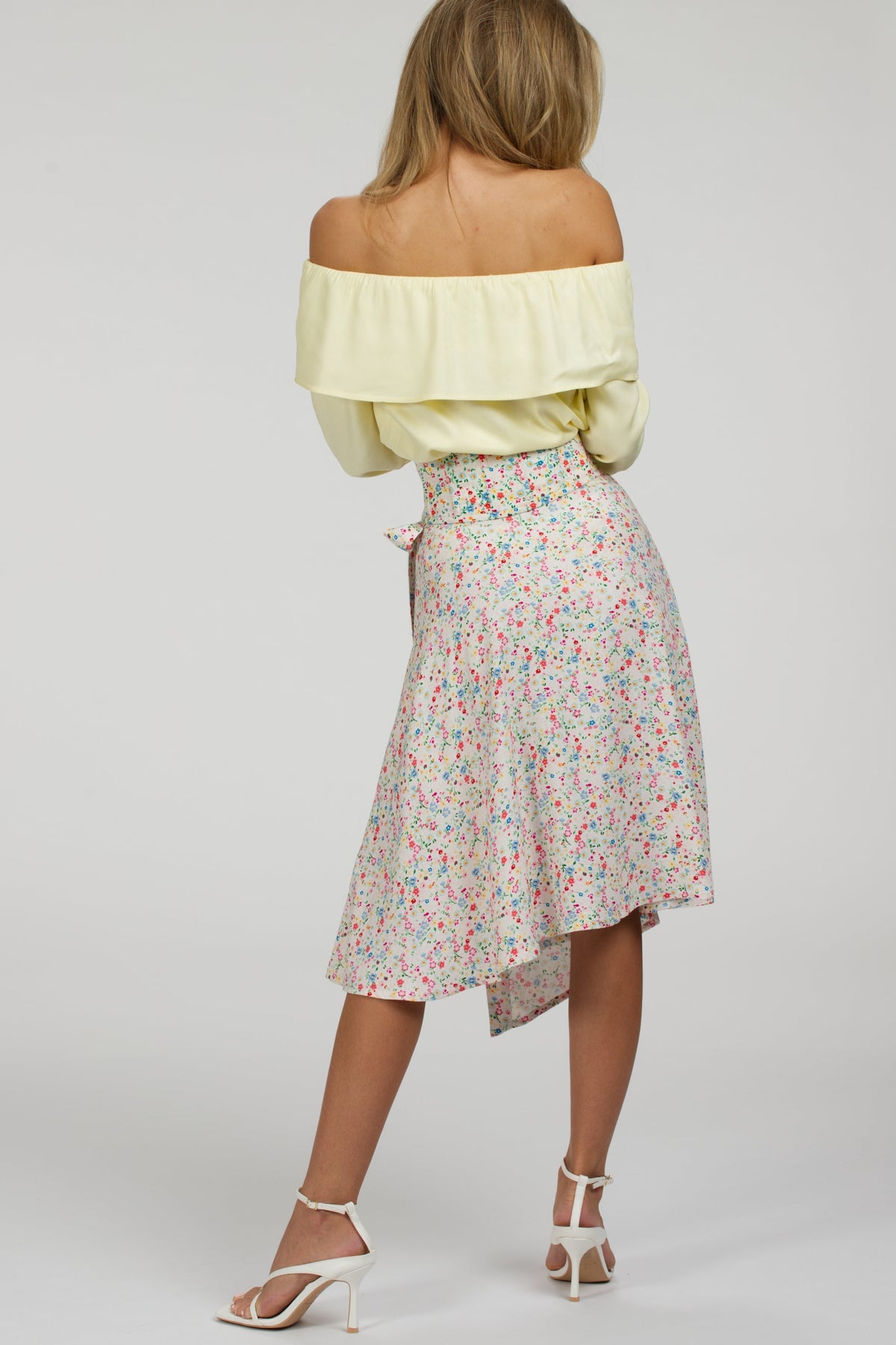 Rosalie Lemon Sorbet Viscose Cropped Bardot Neckline Top