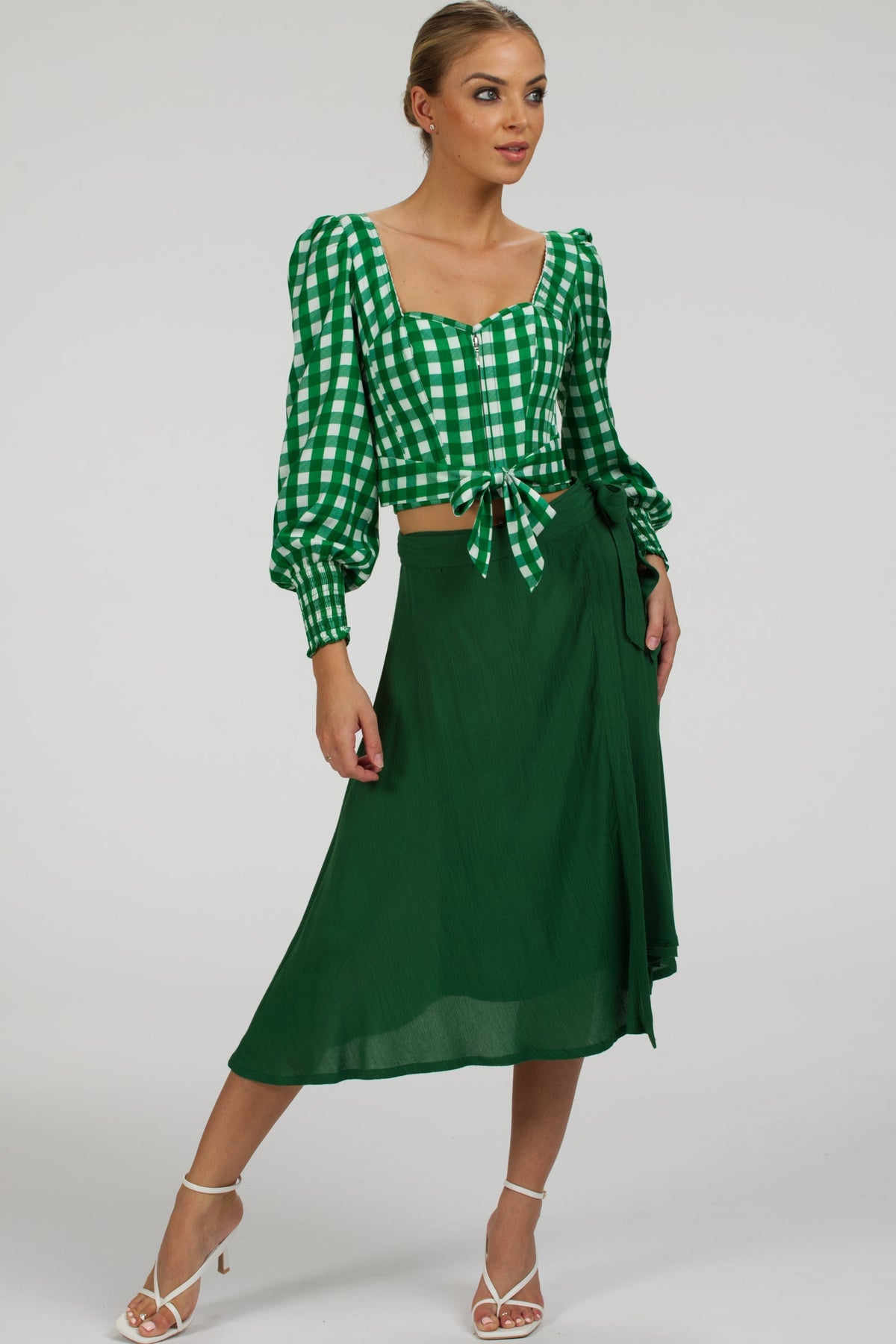 Agapanthus Heritage Green Rayon Asymmetric Wrap Skirt
