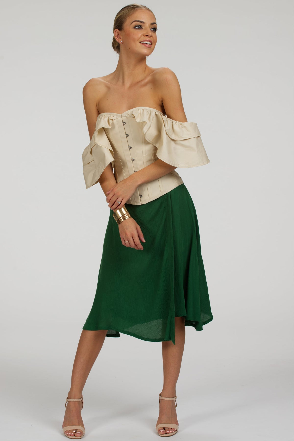 Agapanthus Heritage Green Rayon Asymmetric Wrap Skirt