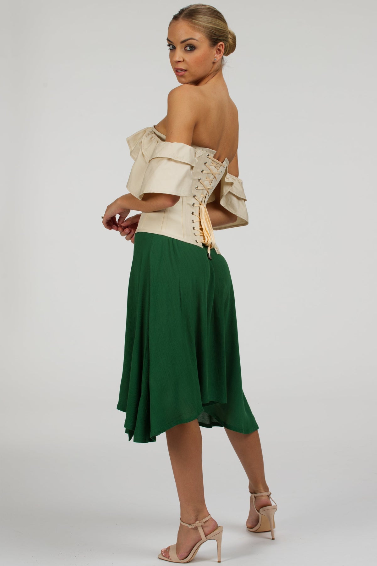 Agapanthus Heritage Green Rayon Asymmetric Wrap Skirt