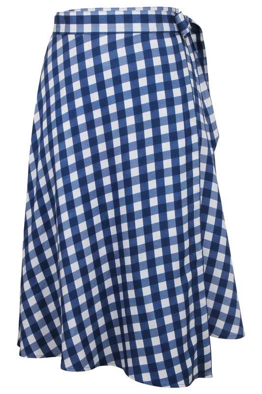 Agapanthus Gingham Blue Viscose Asymmetric Wrap Skirt