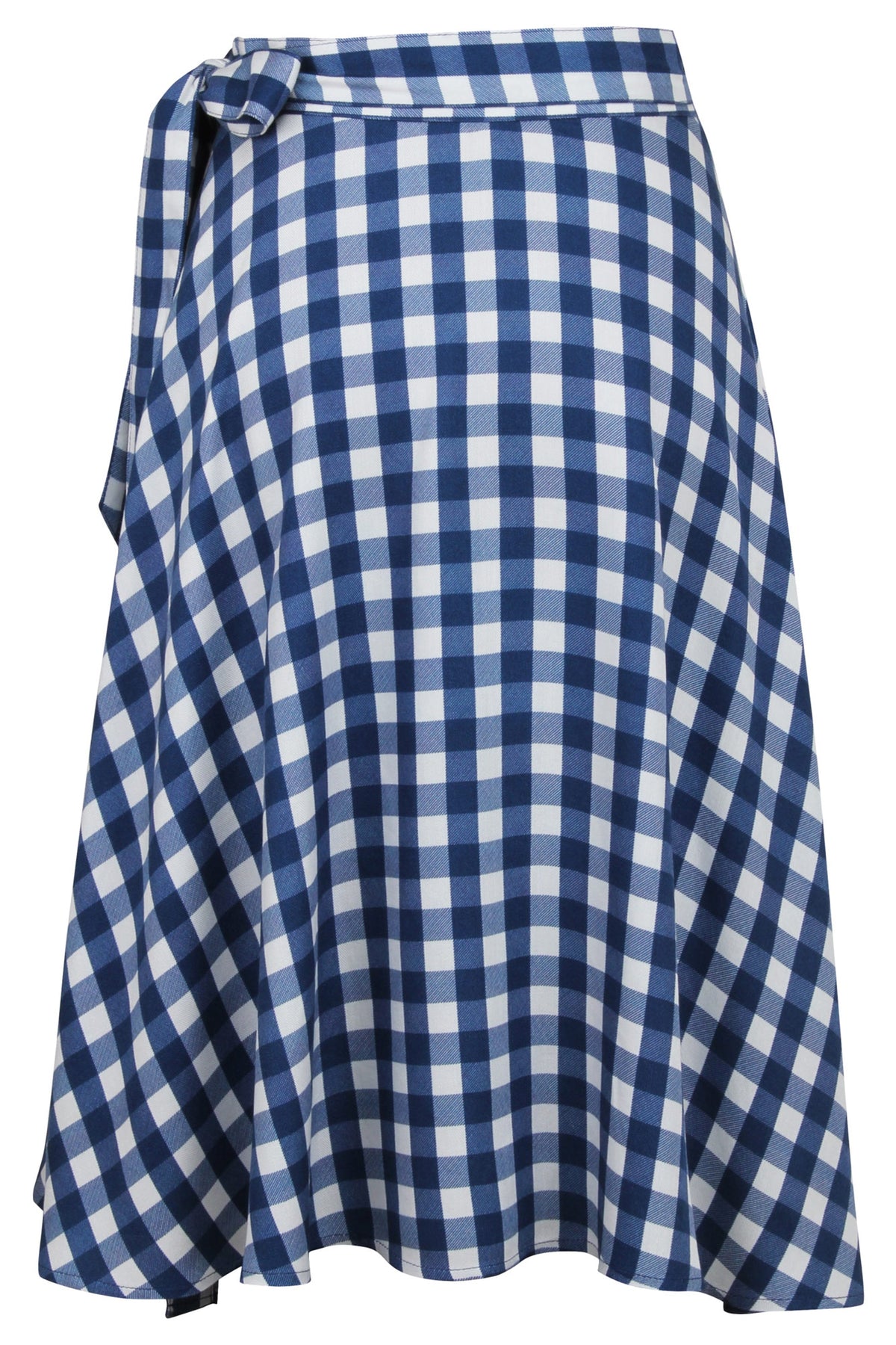 Agapanthus Gingham Blue Viscose Asymmetric Wrap Skirt