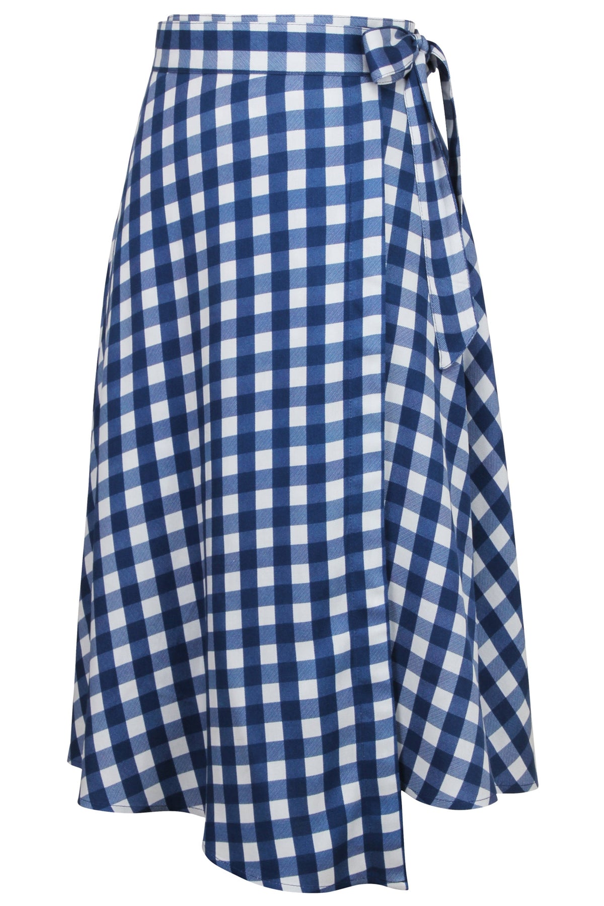 Agapanthus Gingham Blue Viscose Asymmetric Wrap Skirt
