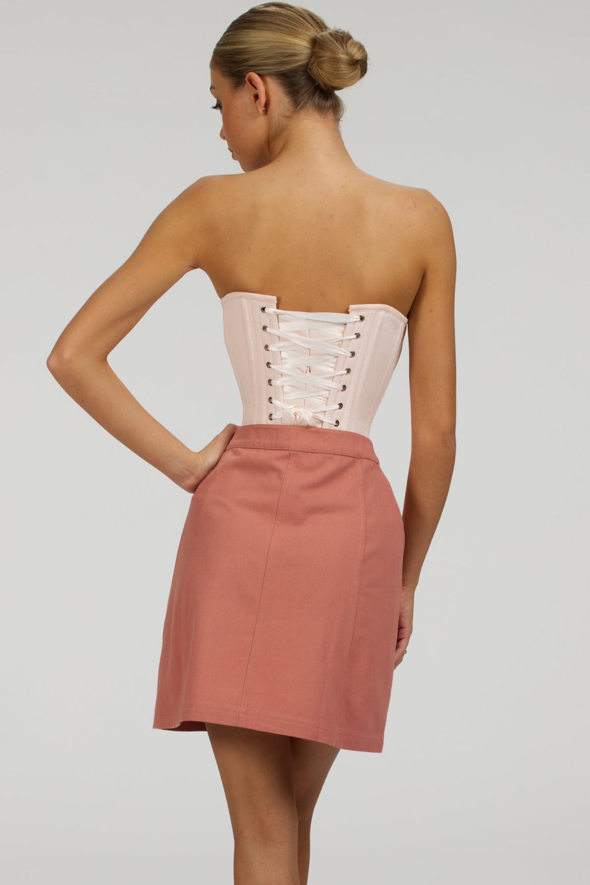 Poppy Dusk Rose Cotton Twill Skirt With Self Covered Buttons
