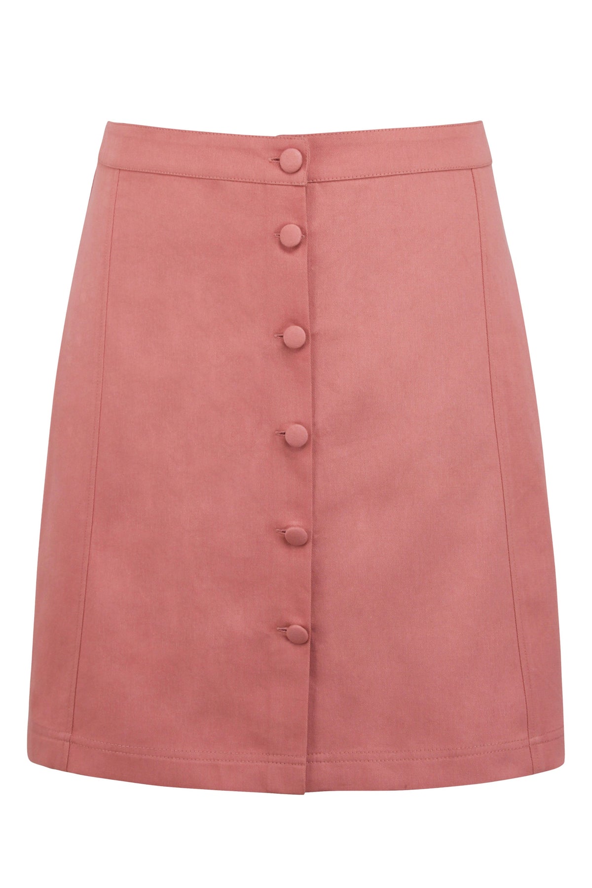 Poppy Dusk Rose Cotton Twill Skirt With Self Covered Buttons
