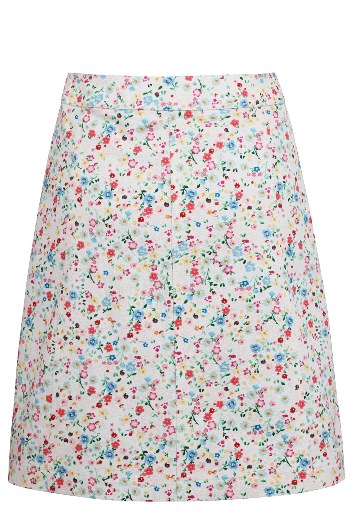 Poppy Ditsy Cotton Twill Skirt With Self Covered Buttons