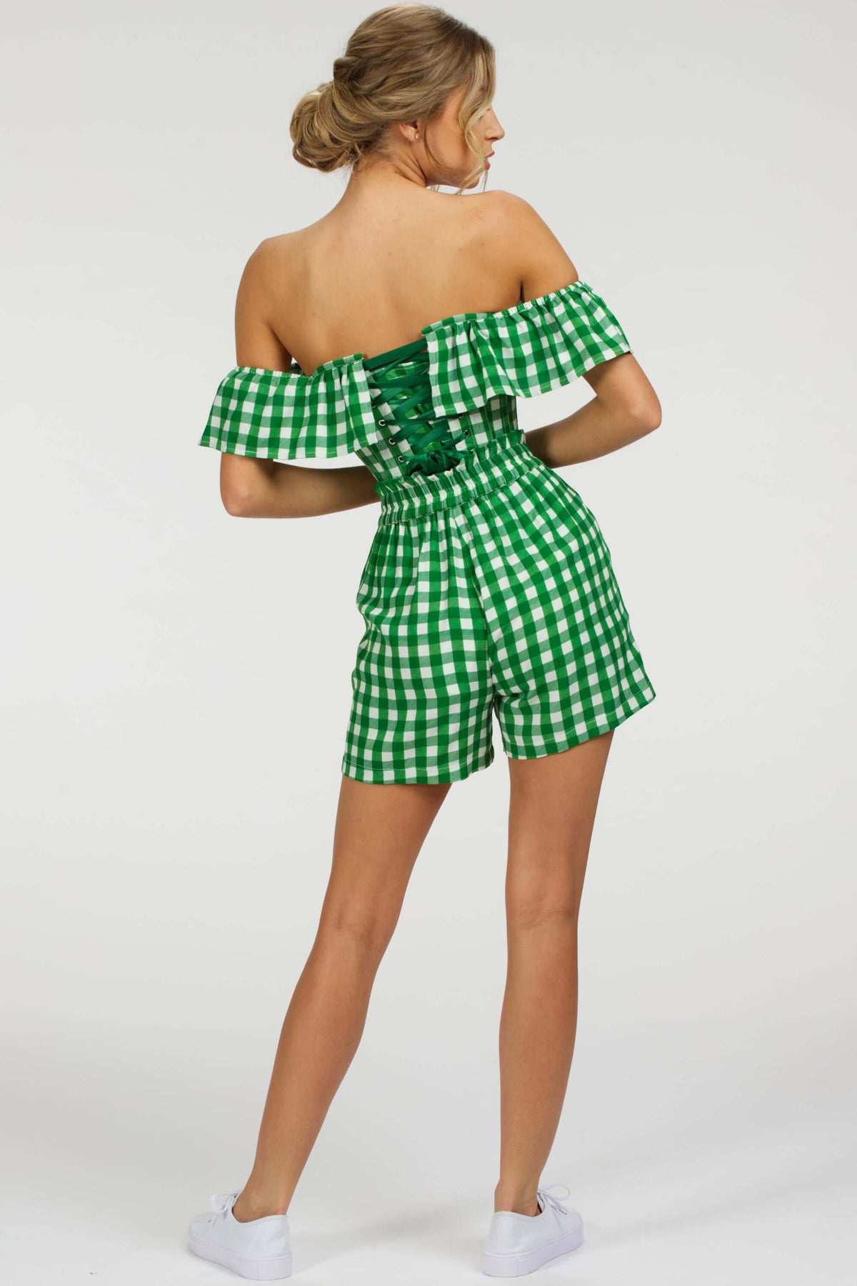 Calla Gingham Green Viscose Elasticated Paperbag Shorts