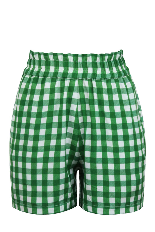 Calla Gingham Green Viscose Elasticated Paperbag Shorts