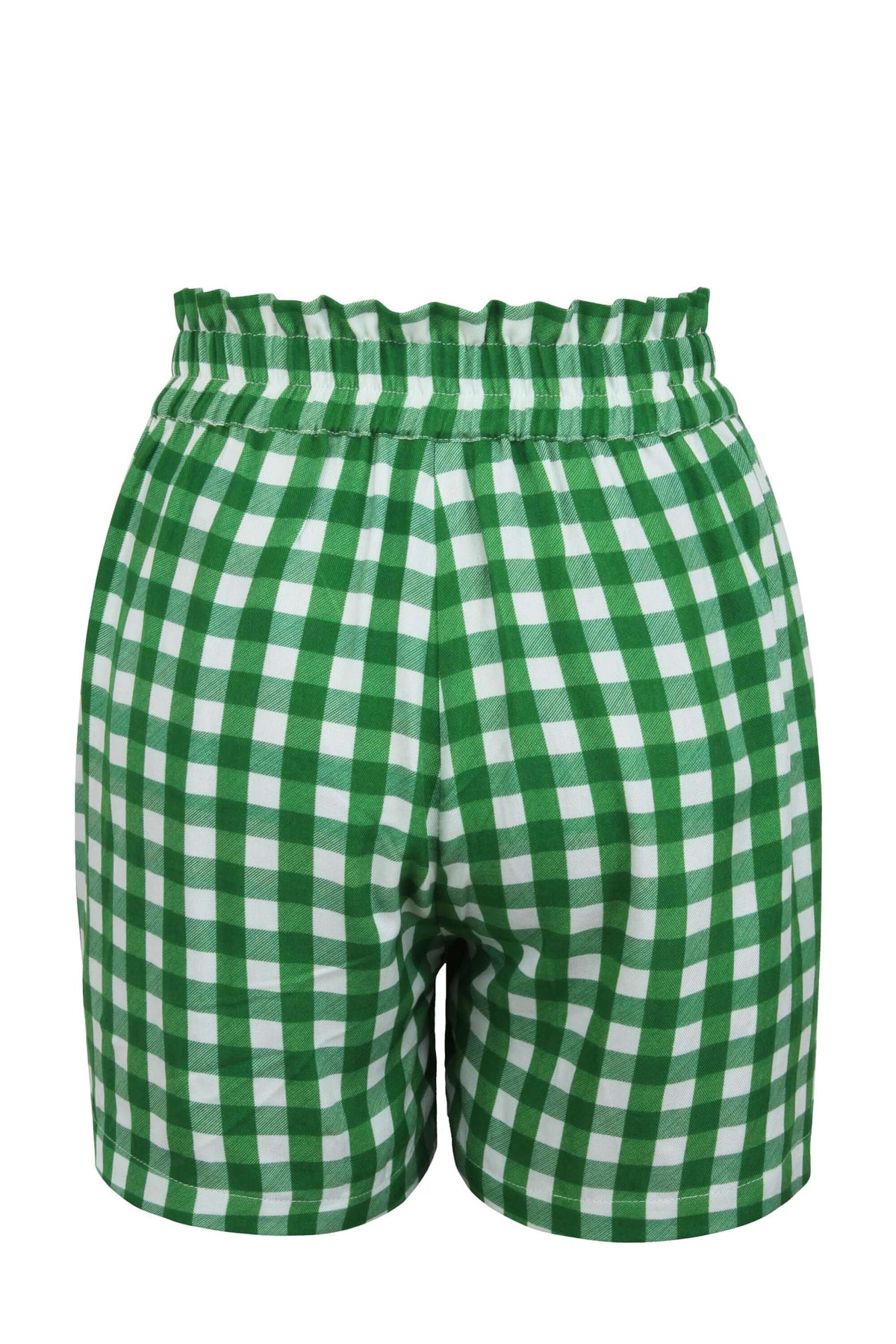 Calla Gingham Green Viscose Elasticated Paperbag Shorts