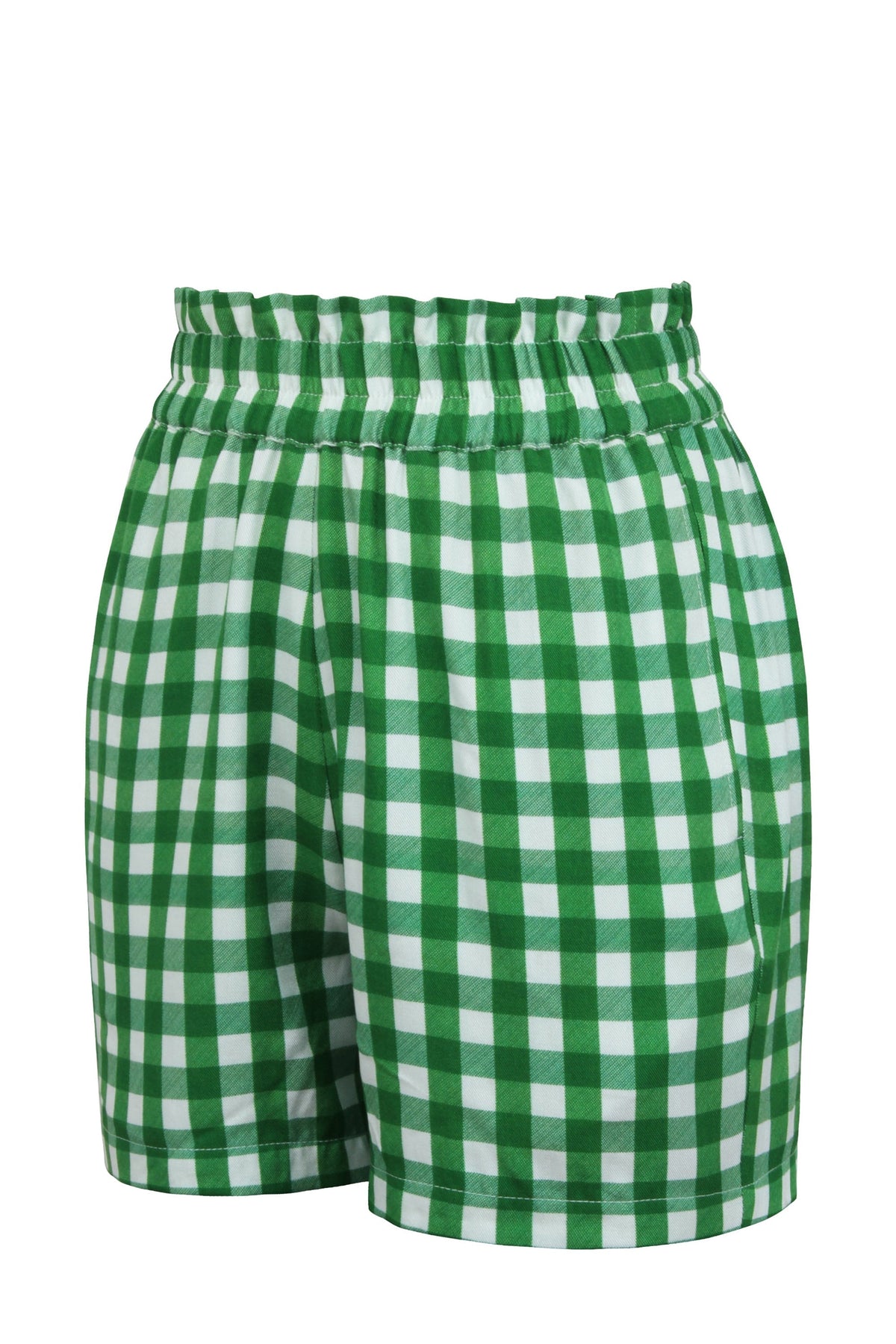 Calla Gingham Green Viscose Elasticated Paperbag Shorts