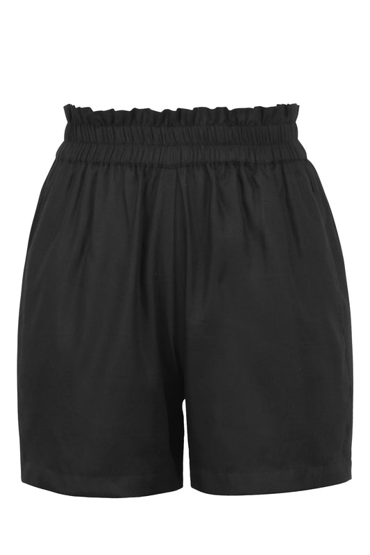 Calla Black Viscose Elasticated Paperbag Shorts