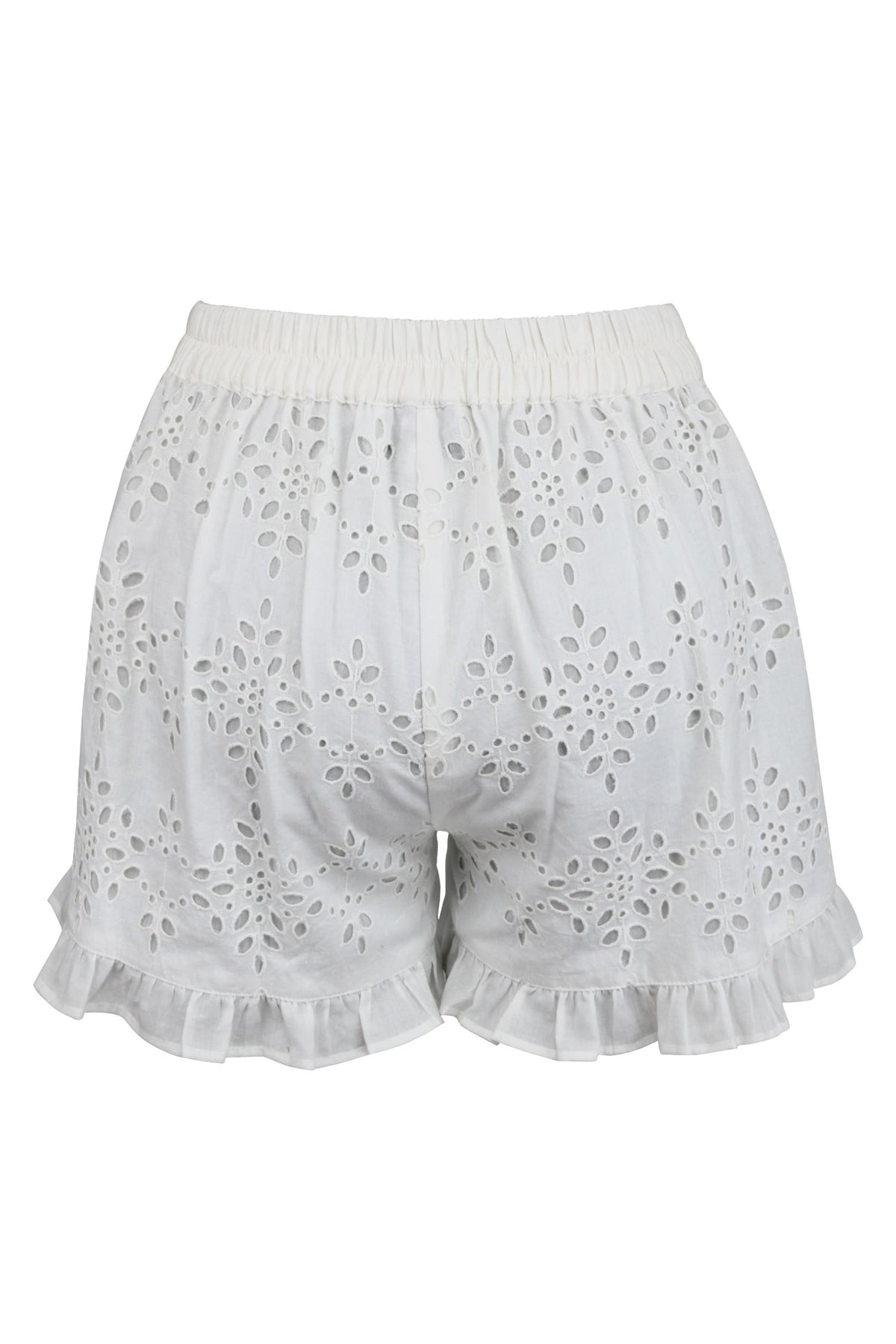 Daisy White Broderie Anglaise Cotton Shorts With Frill Edge And Self Tie Belt
