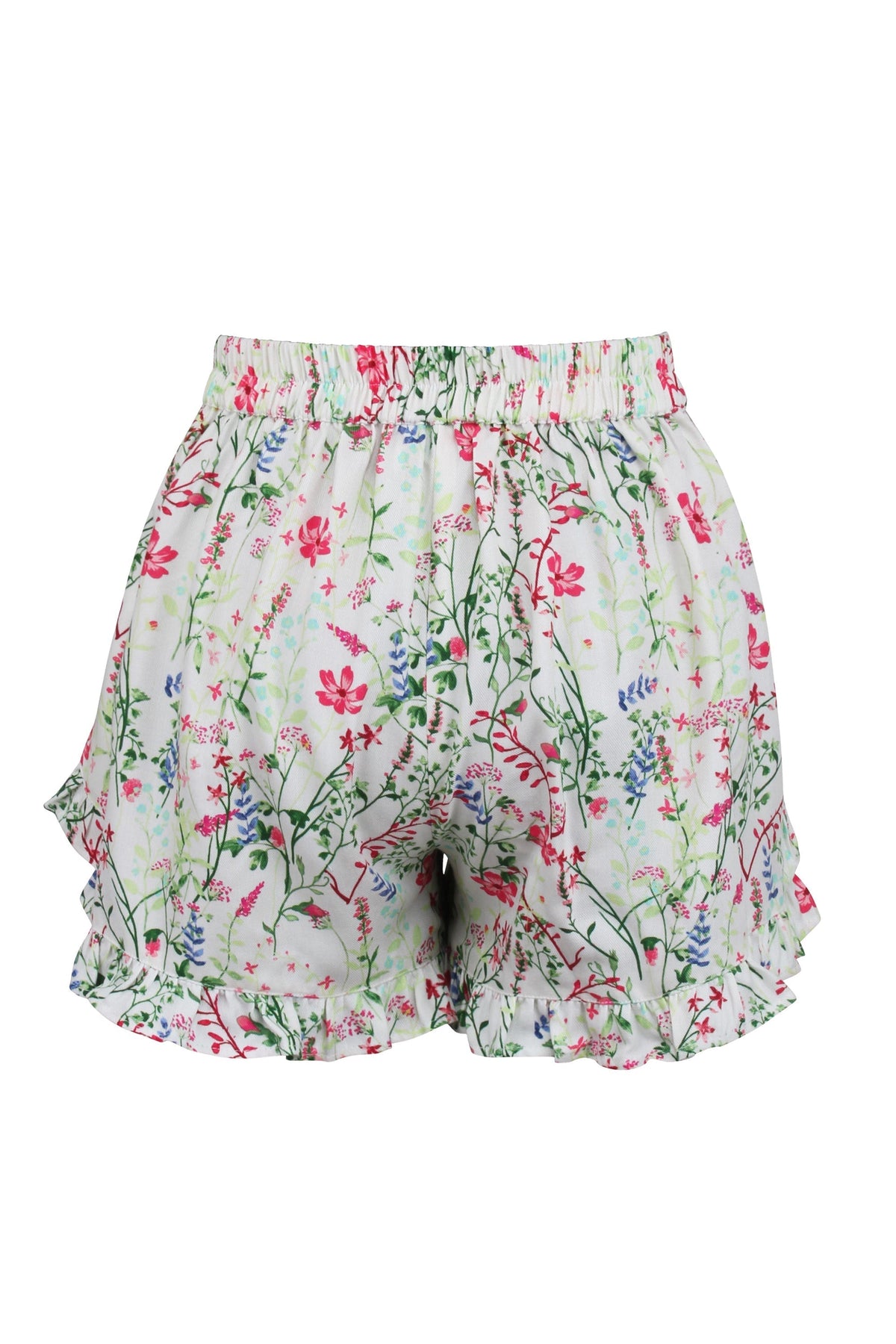 Daisy Meadow Viscose Shorts With Frill Edge And Self Tie Belt