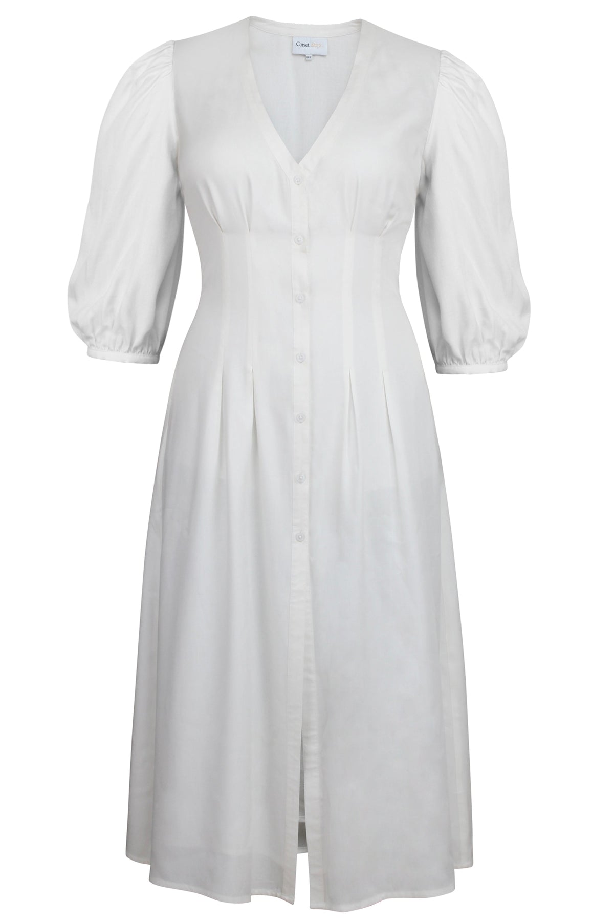 Rosemary White Viscose Shirt Dress With Corset-Inspired Lacing