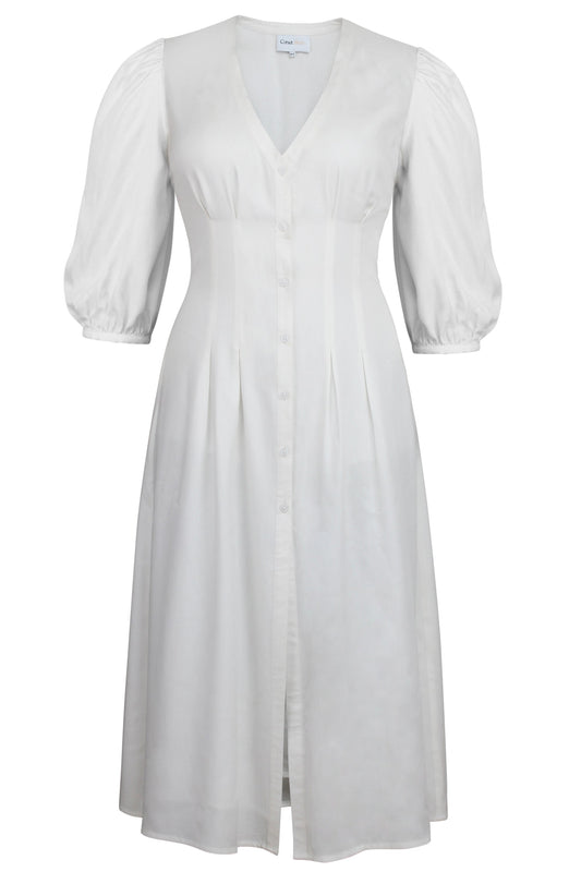 Rosemary White Viscose Shirt Dress With Corset-Inspired Lacing